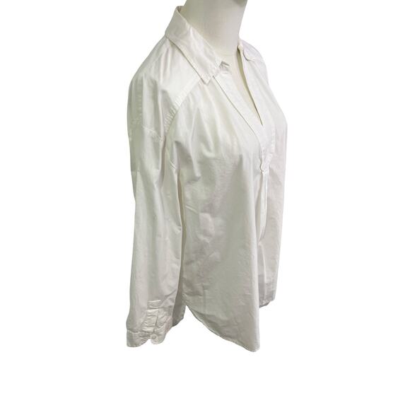 Anthropologie White Button Down Blouse Size L 100% Cotton Long Sleeve Tunic - Picture 4 of 8
